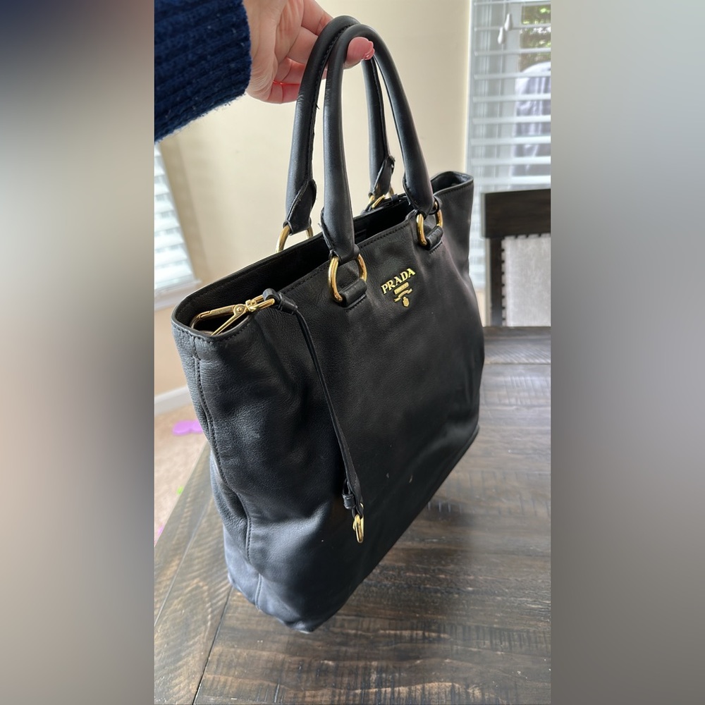 Prada black leather satchel tote bag 100% authentic